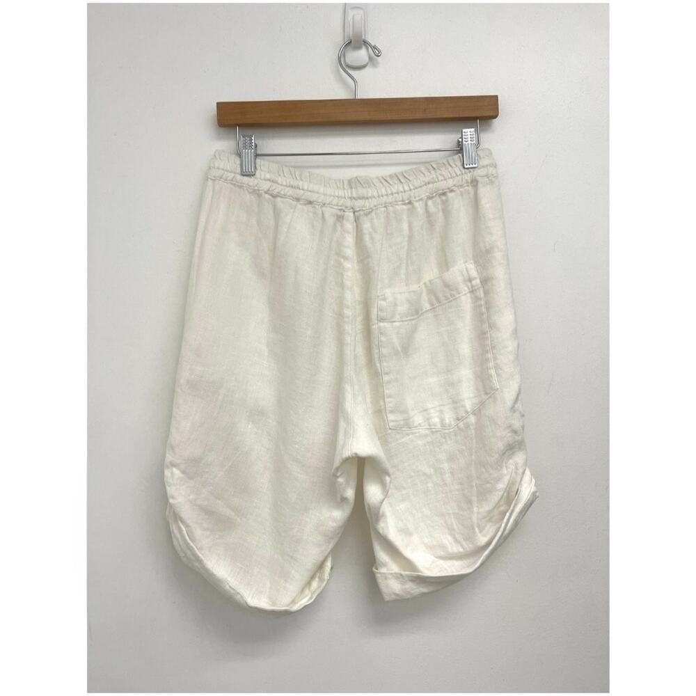 Magic Linen Roll Tab Cuffed 9” Bermuda Drawstring Coastal Relaxed Shorts - Large - Picture 2 of 11